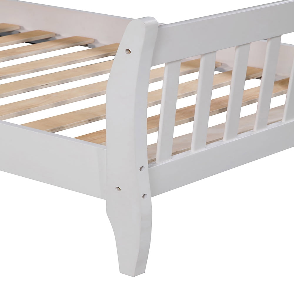 Private Jungle Twin Bed Frame Platform Mattress Foundation with Headboard Solid Wood Slat Support-White