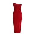 thumbnail image 5 of JGGSPWM Women's One Shoulder Sequined Velvet Midi Dress Side Slit Ruched Formal Evening Parties Dresses Red M, 5 of 5