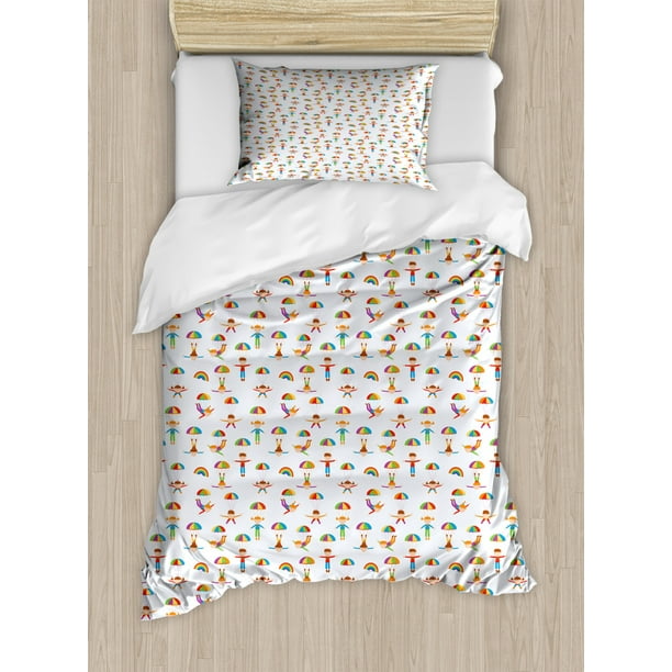 Kids Twin Size Duvet Cover Set Parachute Jumping Girl With