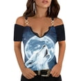 thumbnail image 2 of IROINNID Ladies Long Sleeve T Shirts Broken Floral Printed Loose V-Neck Short Sleeve Tunic Shirt Blouse Tops,White, 2 of 7