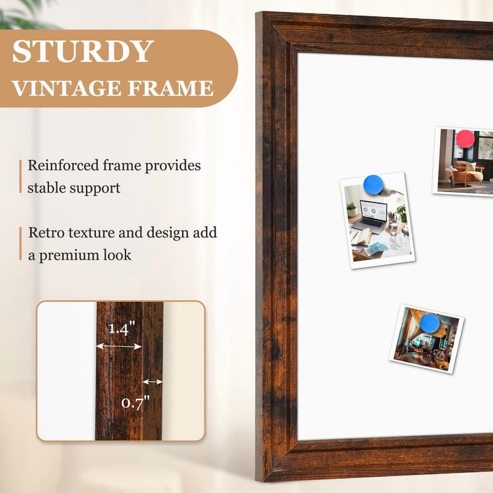 DOLLAR BOSS Large Magnetic Dry Erase Whiteboard, 36"x24" Magnetic Whiteboard for Wall Vintage Wood Frame Wall-Mounted White Board Decorative Notice Board for,Office,Home with 4 Markers & 8 Magnets