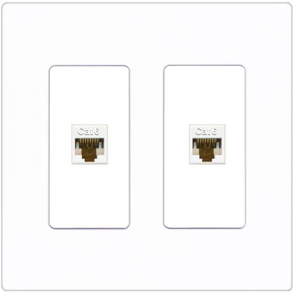 RiteAV 2 Port Cat6 Ethernet Wall Plate - 2 Gang [Screwless White]