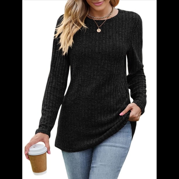 Blusas Elegantes e Informales de Larga para Mujer, Ropa Informal de Negocios, Suéteres Cálidos de Otoño. Negro XXL