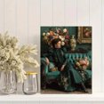 thumbnail image 2 of Victorian Lady Portrait Canvas Art, Woman in Floral Gown on Turquoise Sofa, Antique Romantic Decor, 2 of 8