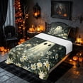 thumbnail image 3 of Homewish Halloween Ghost Twin Sheets, Daisy Flower Bedding, Dark Sage Off White, 3 Pieces (1 Flat Sheet, 1 Fitted Sheet and 1 Pillowcase), 3 of 6