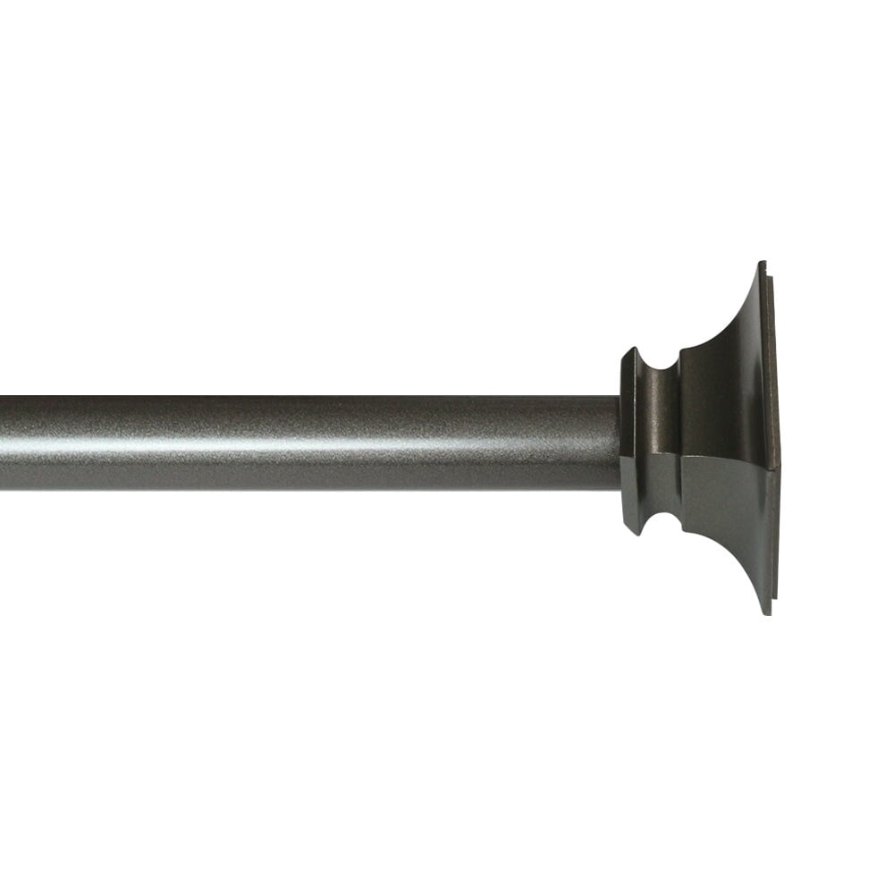 Lumi 5/8" Single Curtain Rod Set Silver/Grey/Black-Flat Square finials 48"-84" - Dark Grey