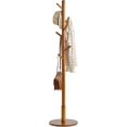 thumbnail image 1 of Perchero： Perchero De Pie Con 8 Ganchos, Percheros de Madera Maciza, Moderno para Bolsas con Base Redonda, Ropa para Abrigos, Sombreros, Bufandas, Sal&oacute;n 175 cm (Nogal Oscuro), 1 of 9
