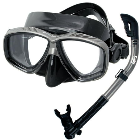 - PROMATE Snorkeling Scuba Dive DRY Snorkel Mask Gear Set, Bk/Ti