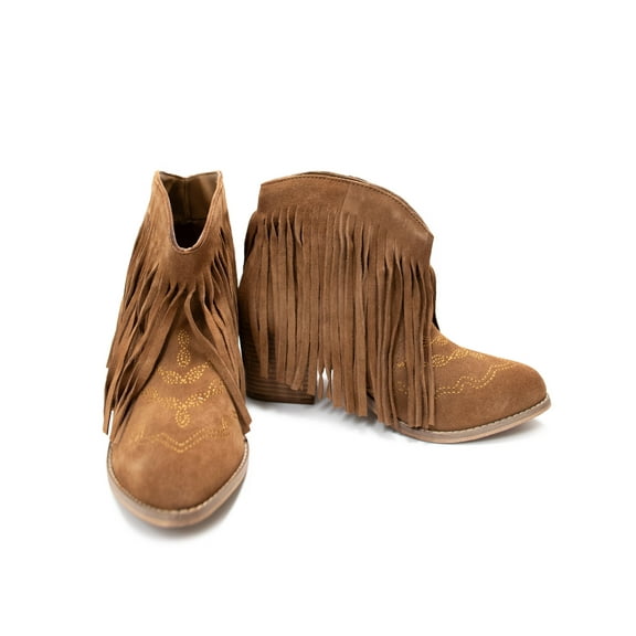 Amos Fringe Ankle Bootie in Tan Suede