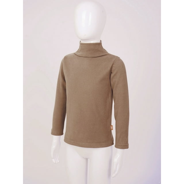 iiniim T-Shirt Col Roulé Garçons Filles Coton Manches Longues Couleur Unie Chaud Café 140