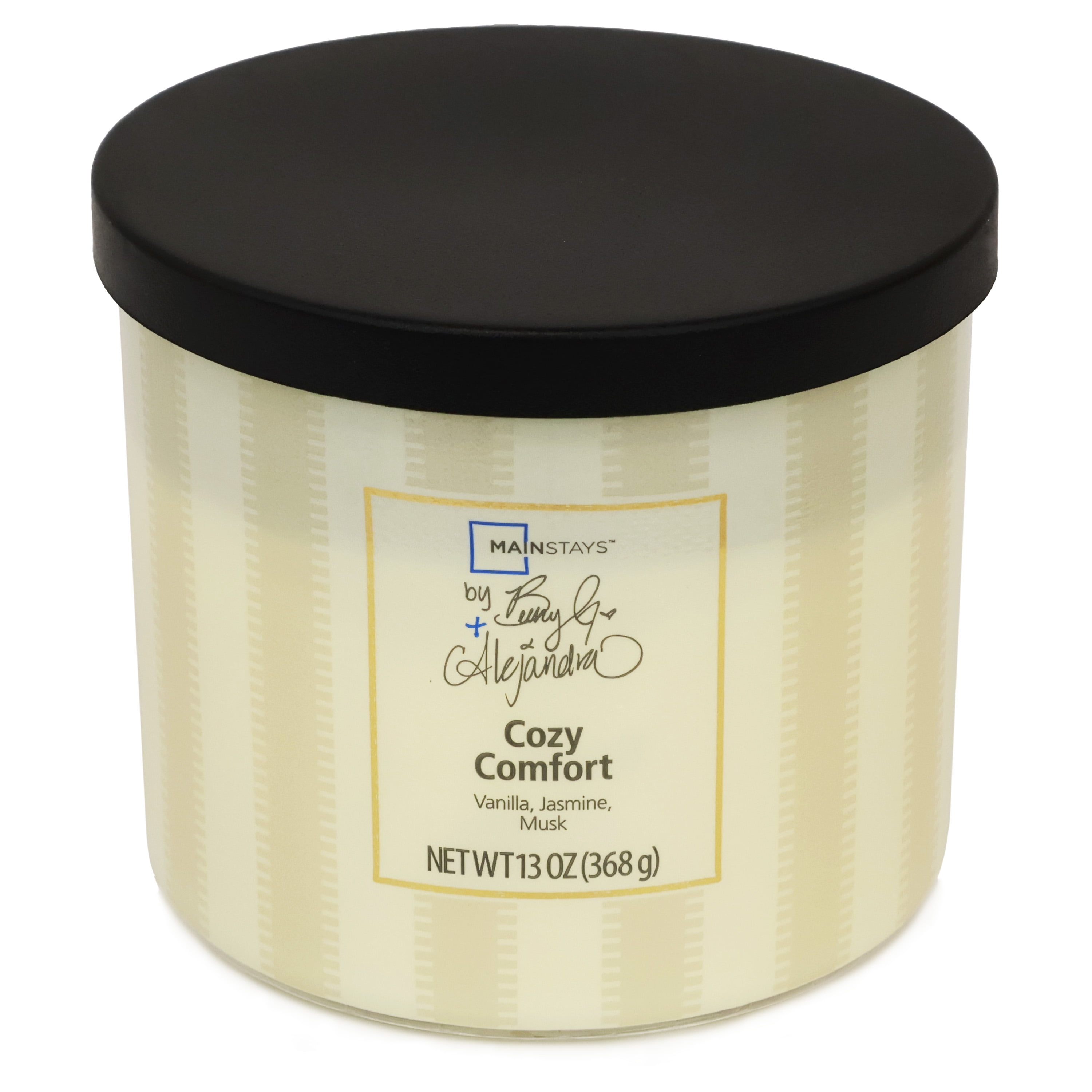 Mainstays by Becky G. & Alejandra 3-Wick Cozy Comfort Candle, White Stripe, 13 oz