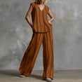 thumbnail image 2 of Levmjia Women Sets 2 Piece Outfits V Neck Sleeveless Striped Top High Waist Wide Leg Pants Pocket Set Summer Fashion Casual Loose Comfortable Travel Vacation Beachwear, 2 of 6