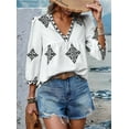 thumbnail image 4 of Women'S Casual V Neck Floral Print Chiffon Blouses 3/4 Sleeve Boho Summer Tops Shirts, 4 of 9