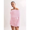 thumbnail image 5 of Women'S Off Shoulder Mini Skirt Bodycon Long Sleeve Crochet Out Going Mesh Elegant Sweater Dress Pink M, 5 of 8