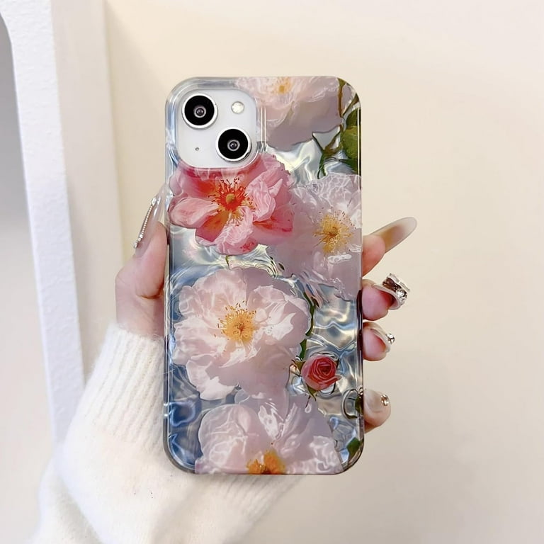 Pink White Hibiscus Water Ripple Phone Case for iPhone 14/13,Aesthetic  Retro Flower Glitter Bling Wave Pattern Slim Protective Girls Women Gift  Cover(i13/i14 6.1",Pink Floral) - Walmart.com
