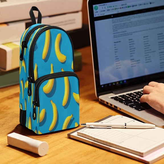 Backpack Pencil Case, 3 Compartment Large Capacity Oxford Fabric Pencil Pouch / Simple Bananas Pattern