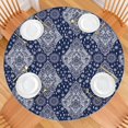 thumbnail image 2 of Blue and White Ethnic Floral Pattern Round Fitted Tablecloth with Elastic Edge,Dining Table Cover Waterproof,Outdoor Round Tablecloth for Camping,Dining,Indoor and Outdoor, 2 of 7