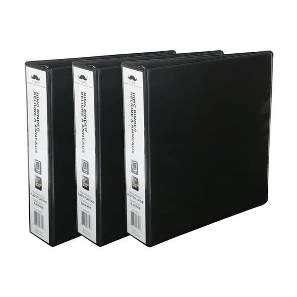Moustache 3/Pack 2" D-Ring Binder, 3 Rings, Letter Size, Black