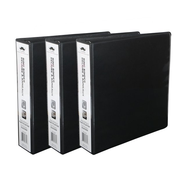 Moustache 3/Pack 2" D-Ring Binder, 3 Rings, Letter Size, Black