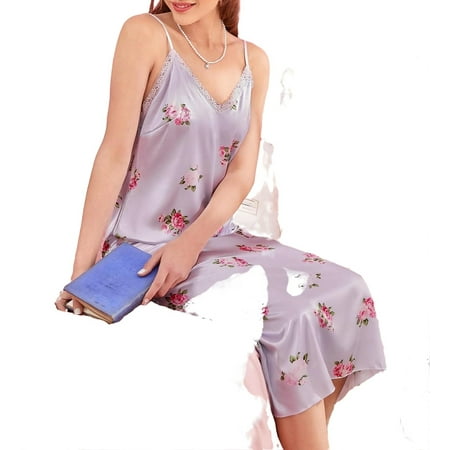 

Elegant Floral PrintCami Strap Slip Dress Sleeveless Lilac Purple Womens Nightgowns & Sleepshirts (Women s)