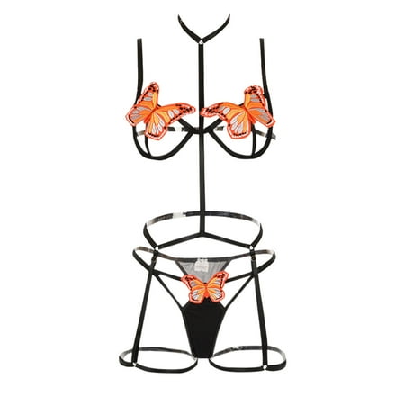 

dmqupv Finger Underwear Fashion Embroidery Butterflys Printing Underwear Suits Lingerie Lace Bra Set plus Size Orange XX-Large