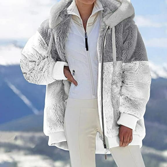 abrigos de invierno para mujer Womens Sherpa Fleece Coats with Hooded 2023 Fall Winter Full Zip Up Hoodie Jackets Color Block Shaggy Teddy Outwear abrigo invierno mujer
