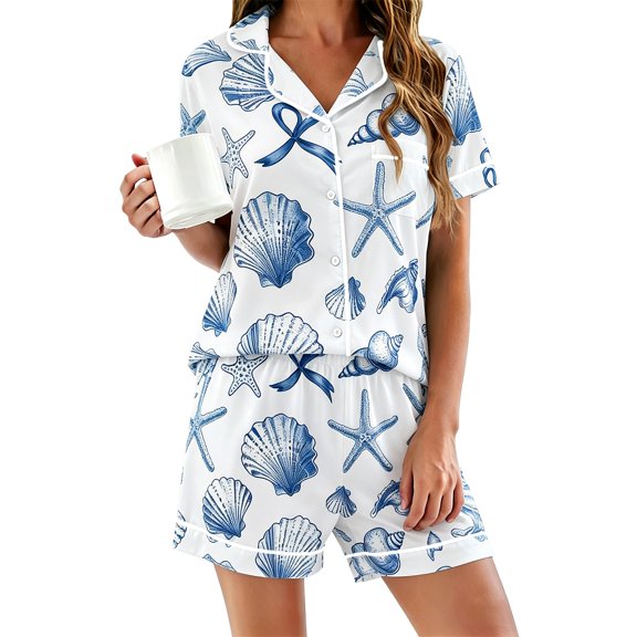 LIZUOJUN Satin Pajamas for Women Set Short Sleeve Shorts Sleepwear 2 Piece Lounge Set Breathable Pjs Loungewear Sleepwear - L