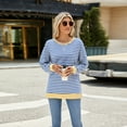 thumbnail image 3 of OBEEII Womens Crewneck Pullover Tops Shirts Casual Striped Tops Long Sleeve Sweatshirts Lightweight Tunic Ribbed Cuffs and Loose Hem, 3 of 8
