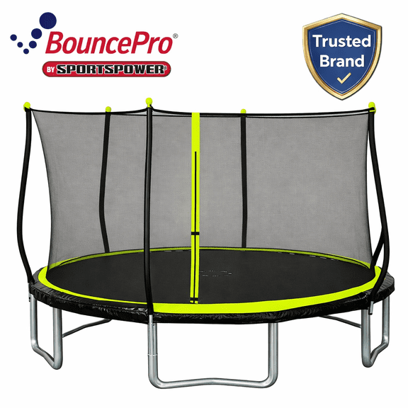 Bounce Pro 14' Round Trampoline with Safety Enclosure in Green and Black