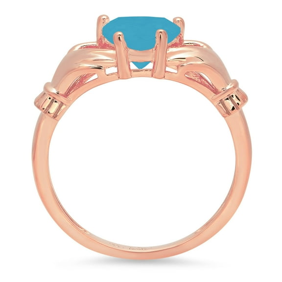 1.06 ct Heart Cut Simulated Turquoise Claddagh Engagement Ring for Women in 14K Rose Gold