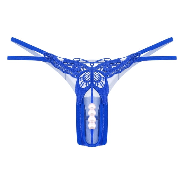 Gibobby Tangas de mujer Tanga de masaje con perlas de corte abierto para mujer(Azul,Talla única)