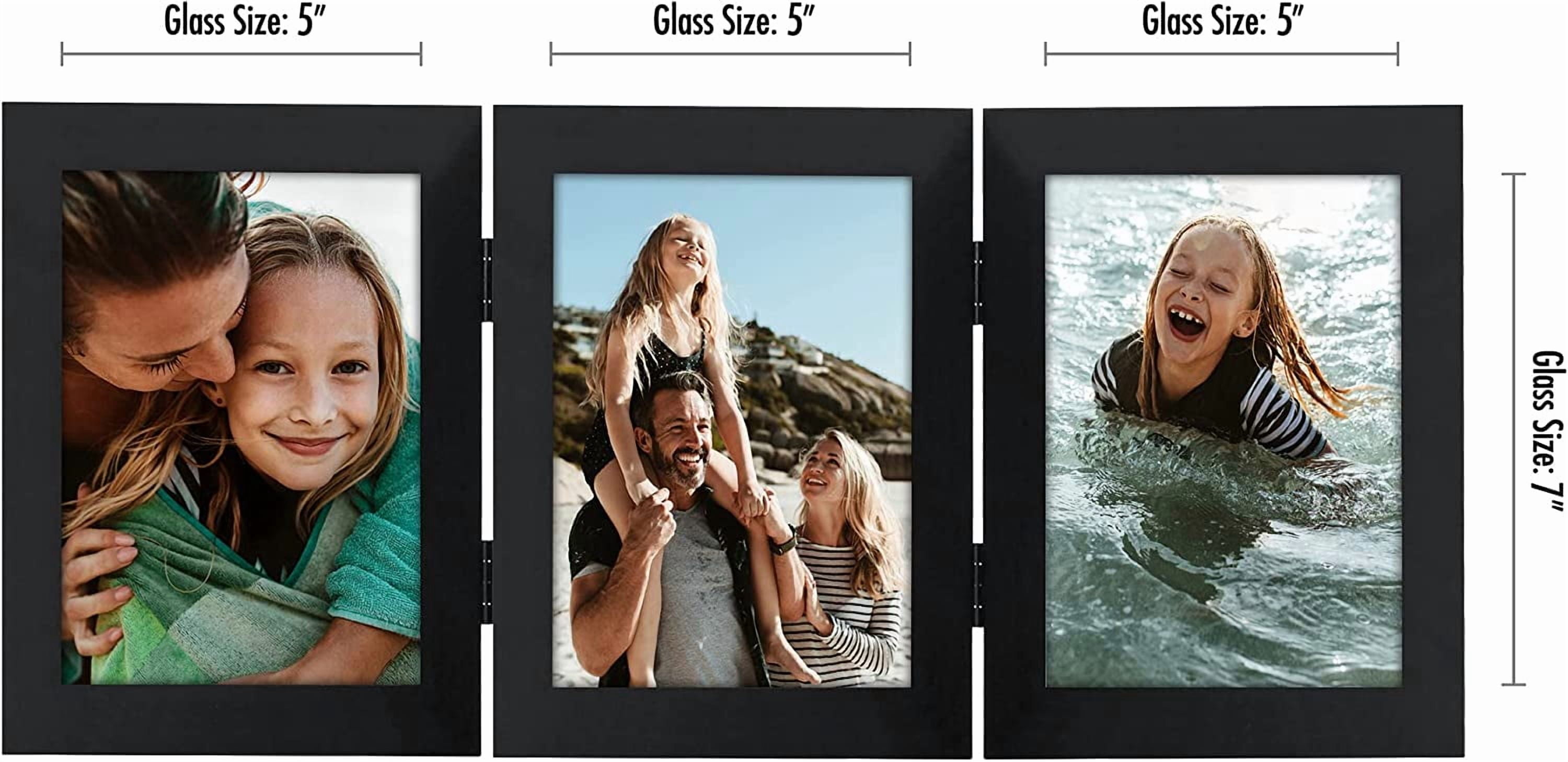 Americanflat Hinged 3 Photo Frame in Black MDF - Desk Photo Frame for 5X7" Photos - Tri Folding Picture Frame For Desk - Displays 3 Photos with Shatter-Resistant Glass Covers