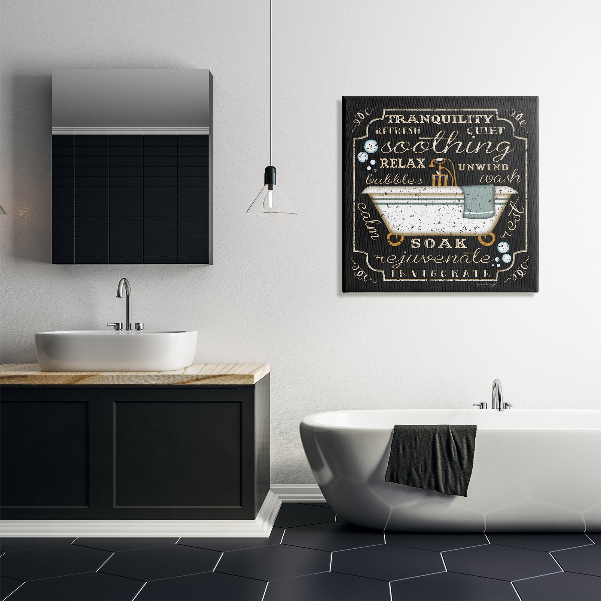 Stupell IndustriesTranquility Tub Icon Textual Bathroom Art Canvas Wall Art by Jennifer Pugh