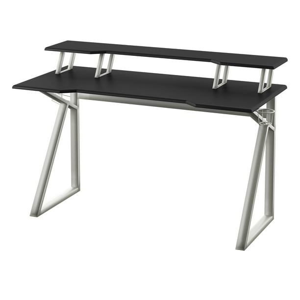 Computer Gaming Desk with USB Charging Ports in Brushed Black