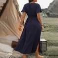 thumbnail image 3 of Hvot&aat Women's Summer Flutter Sleeve V Neck Dress Elastic Waist Pleated Slit Dresses Elegant Flowy Long Dress, 3 of 7