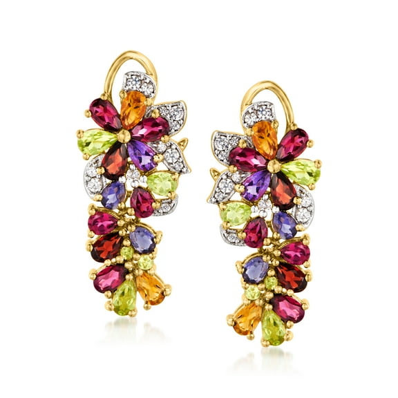 Ross-Simons 6.20 ct. t.w. Multi-Gemstone Floral Drop Earrings in 18kt Gold Over Sterling, Women's, Adult