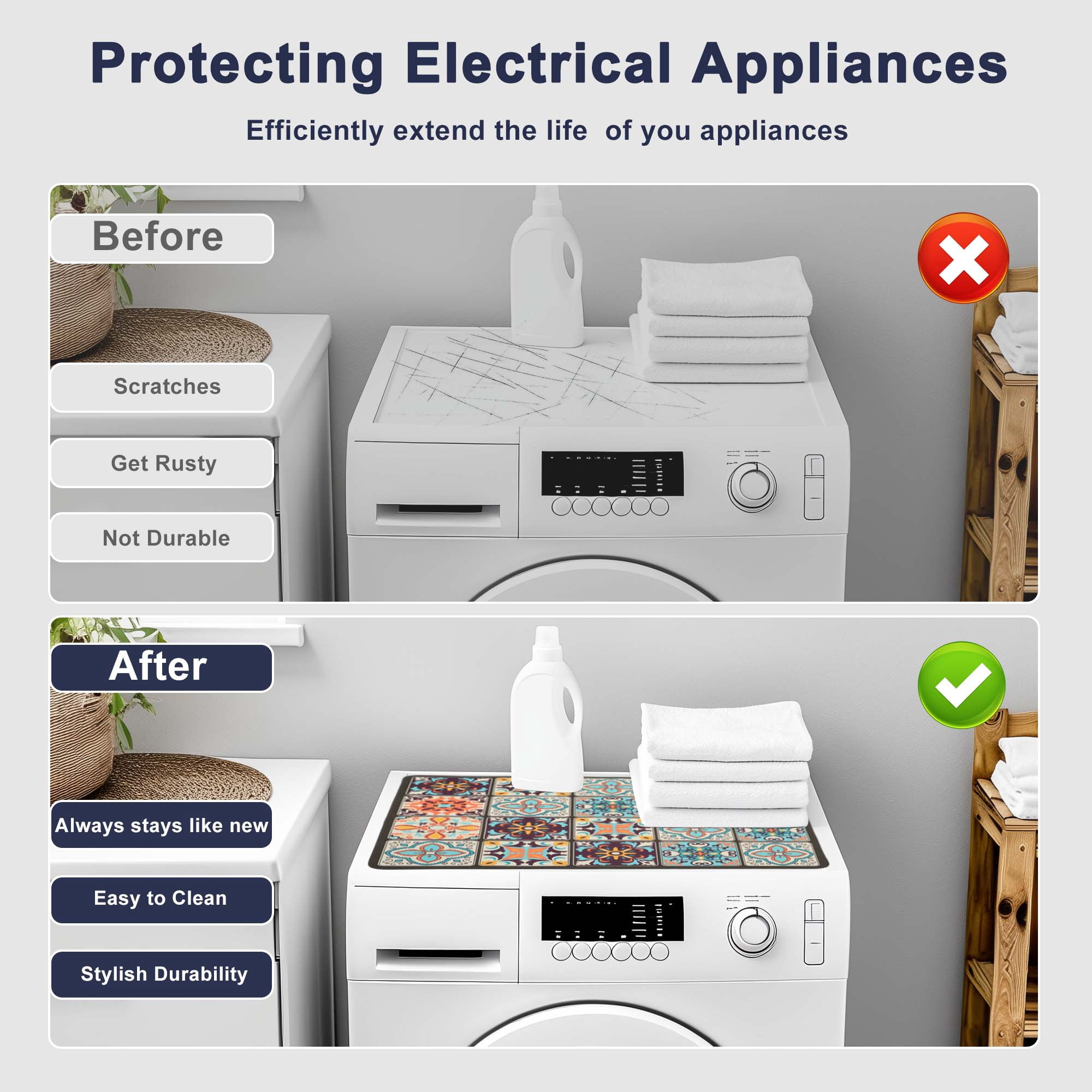 Unique Bargains Washing Machine Dust Cover Pad Grids Pattern Washer and Dryer Covers
