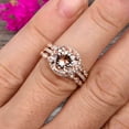 thumbnail image 2 of 2.75 Carat Trio Set Big Morganite Wedding Ring Set Engagement Ring On 10k Rose Gold Stacking Matching Band 6mm Round Cut Gemstone Personalized for Brides, 2 of 6