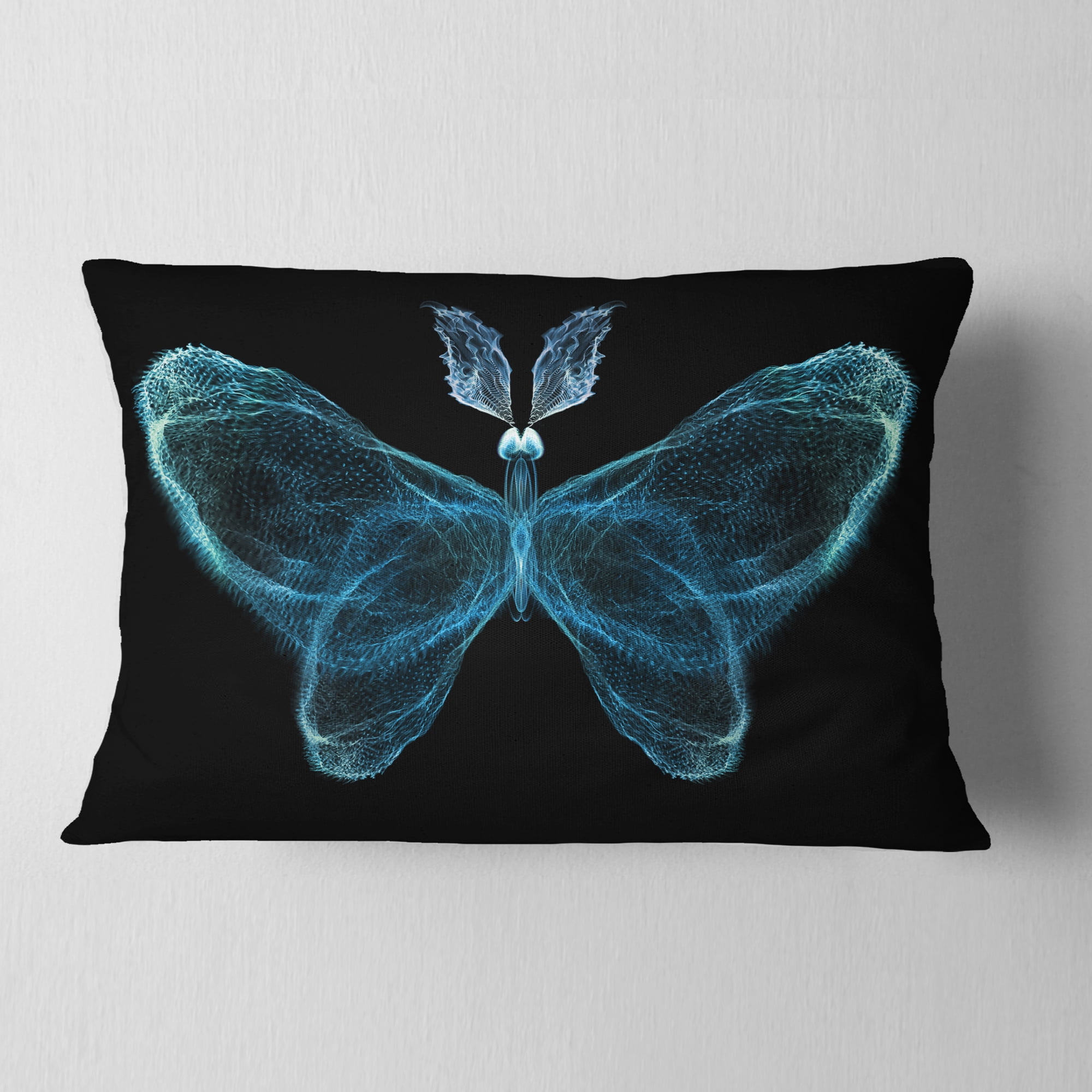 Designart Turquoise Fractal Butterfly in Dark - Abstract Throw Pillow - 12x20