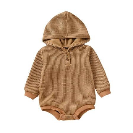 

Sunisery Newborn Baby Hooded Romper Infant Boys Girls Solid Color Bodysuit Casual Long Sleeve Jumpsuit Khaki 3-6 Months