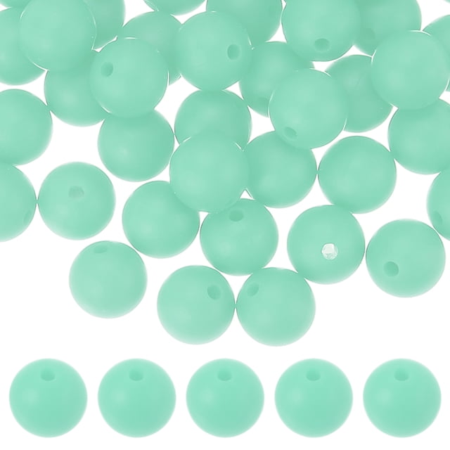 Uxcell 60 Pcs Cuentas de Silicona, Cuentas Redondas Focales de 9mm Color Caramelo a Granel para Llaveros Pulseras Collares Suministros de Manualidades DIY, Verde Menta