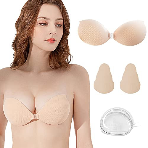 iMucci 2 Packs Silicone Bra Strapless Adhesive Invisible Push-up Bra for Dance Party 