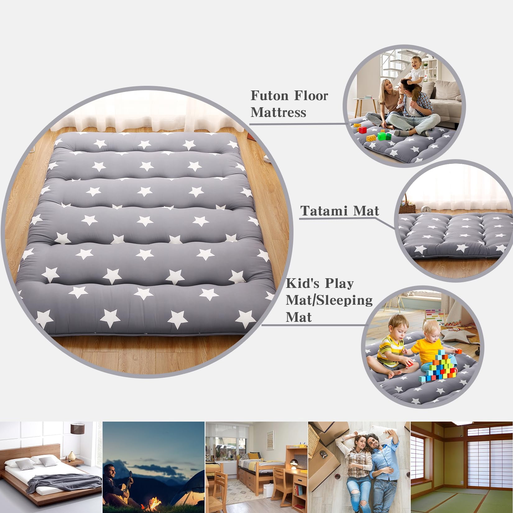 Huisuilinss Japanese Floor Mattress,Full Size Futon Mattress,Twin Size Tatami Mat,Floral Pattern Foldable Roll Up Mattress,Sleeping Pad,Dormitory Mattress Floor Bed For Camping Travel Guest Room