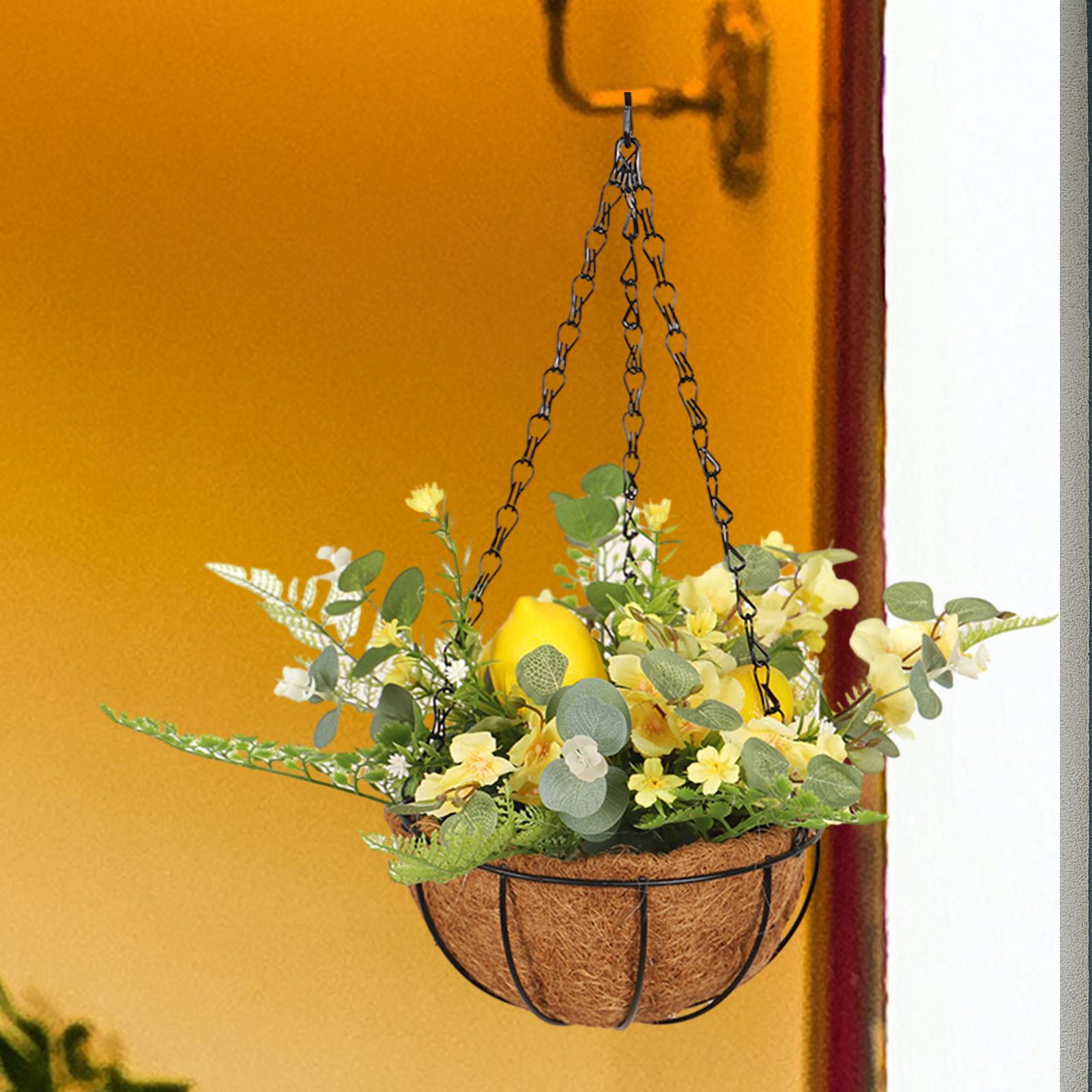 Artificial Flowers Basket, Fake Hanging Plant Decor Hanging Basket Chain Flower Pot for Patio, Balcony, Yard, Indoor Outdoor