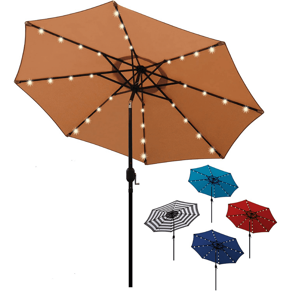 Blissun 9 ft Solar Umbrella 32 LED Lighted Patio Umbrella Table Market