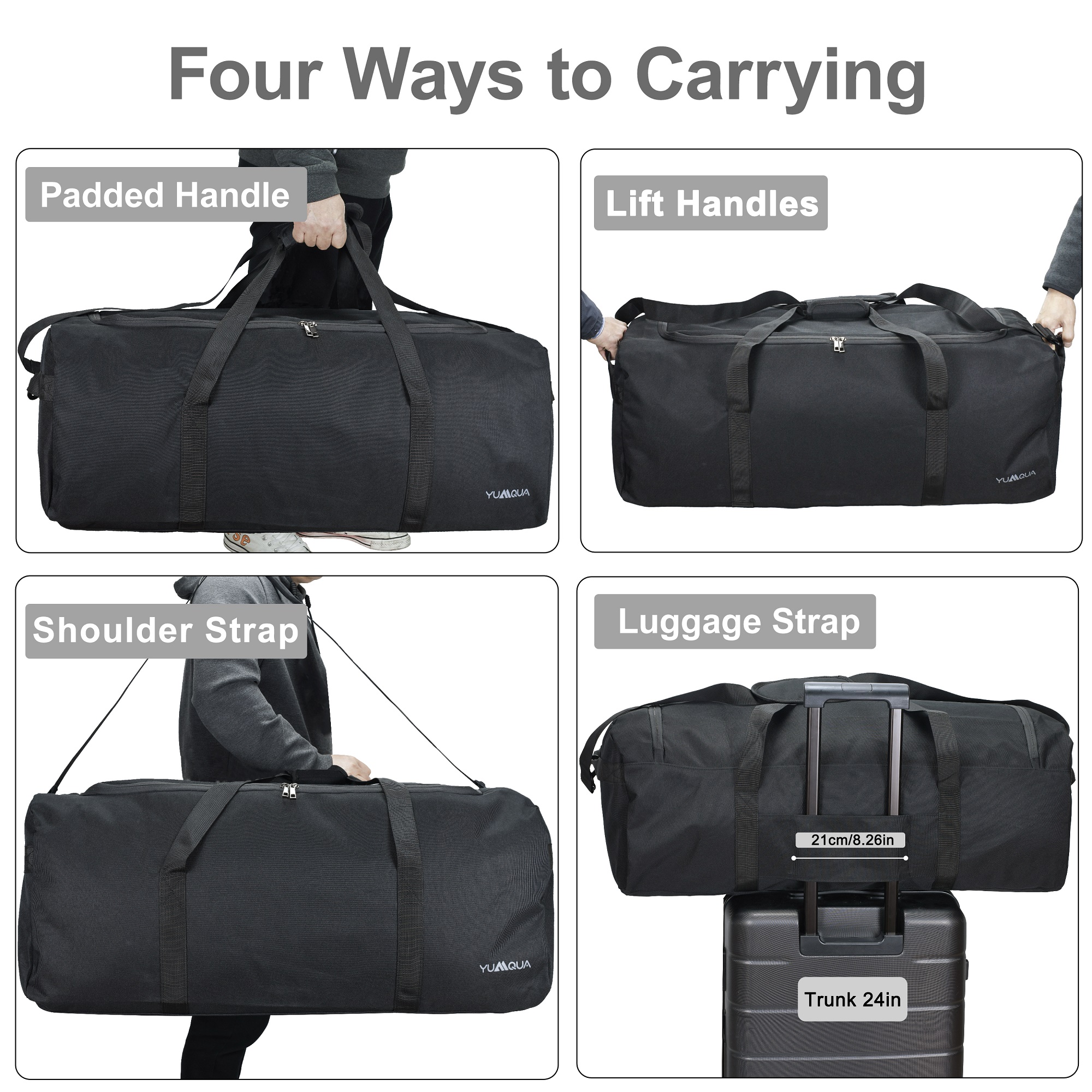 YUMQUA 100L Travel Duffle Bag with Shoulder Strap, Large Camping Gear Storage Weekender Bag Overnight, Gym Bag for Men Women Water & Tear Resistant (Black)