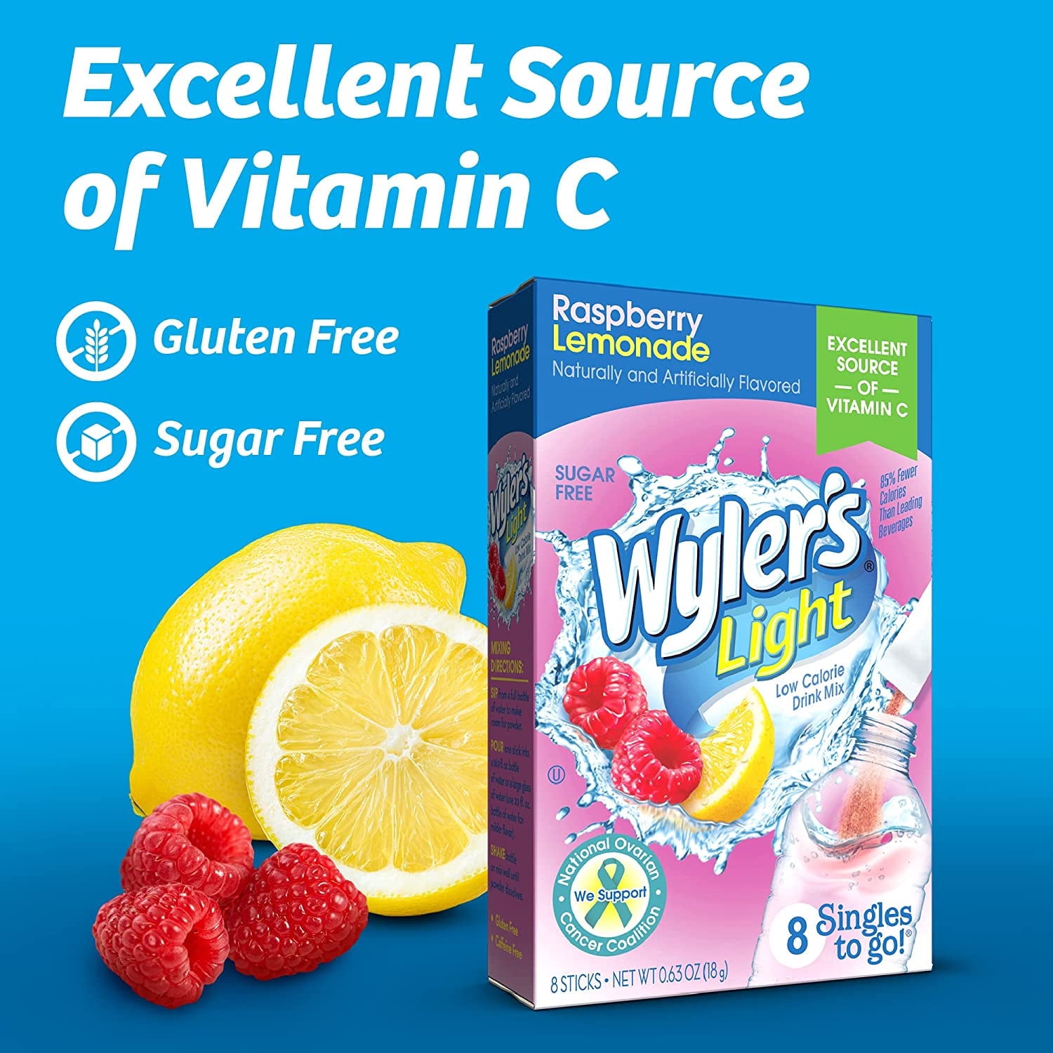 (4 pack) Wyler's Light Singles To Go Powder Packets, Water Drink Mix, Raspberry Lemonade