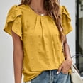thumbnail image 2 of Petal Sleeve Jacquard Blouse Short Sleeved Round Neck Plain Color Petal Sleeve Blouse Top, 2 of 8