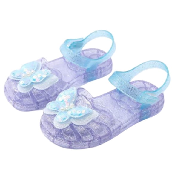 Virmaxy Glitter Butterfly Closed Toe Ankle Strap Jelly Sandals Summer Anti Slip Beach Shoes for Outdoor and Daily Wear, for 3-10.5 Years