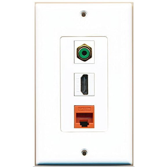 RiteAV - 1 Port HDMI 1 RCA Green 1 Cat5e Ethernet Orange Wall Plate Decorative